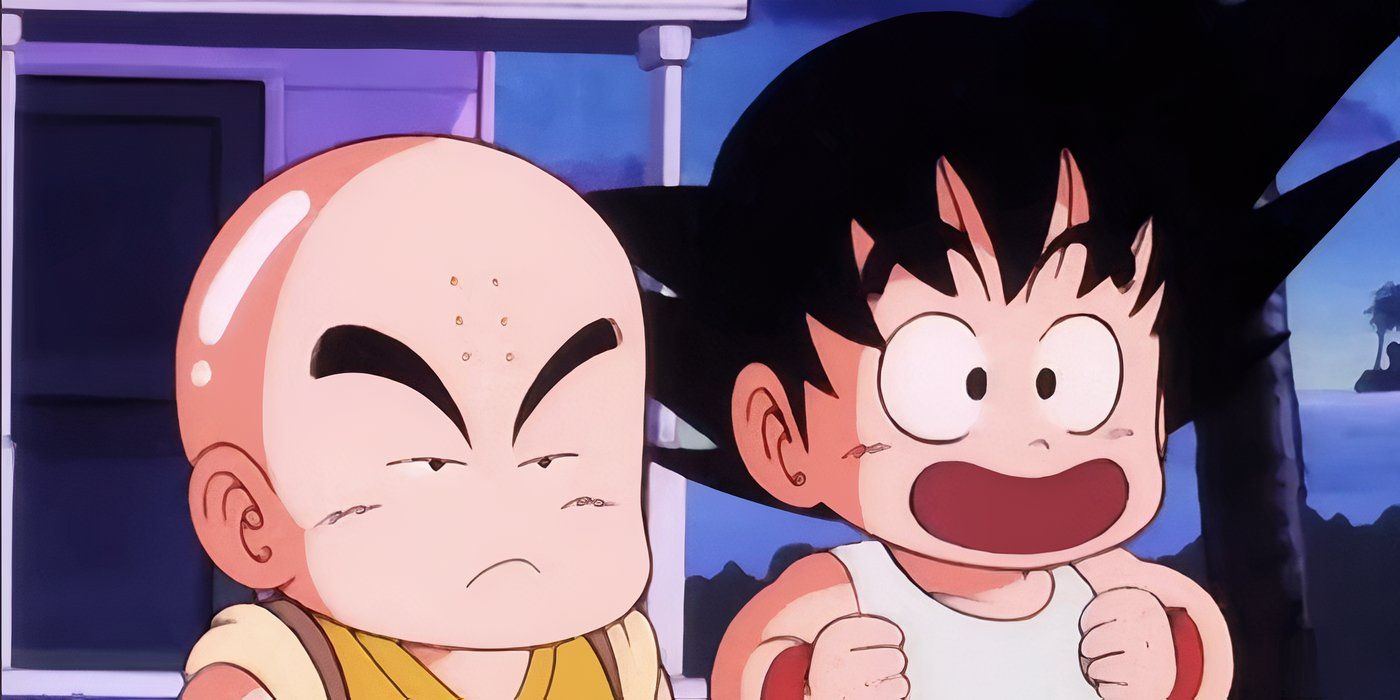 Krillin e Goku prontos para o treinamento no Dragon Ball Episódio 17.