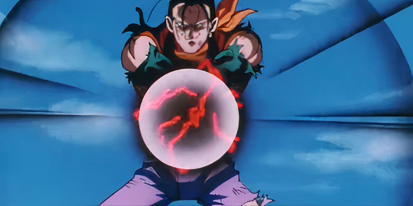 Super C17 lanza su ataque Electro Eclipse Bomb en Dragon Ball GT.