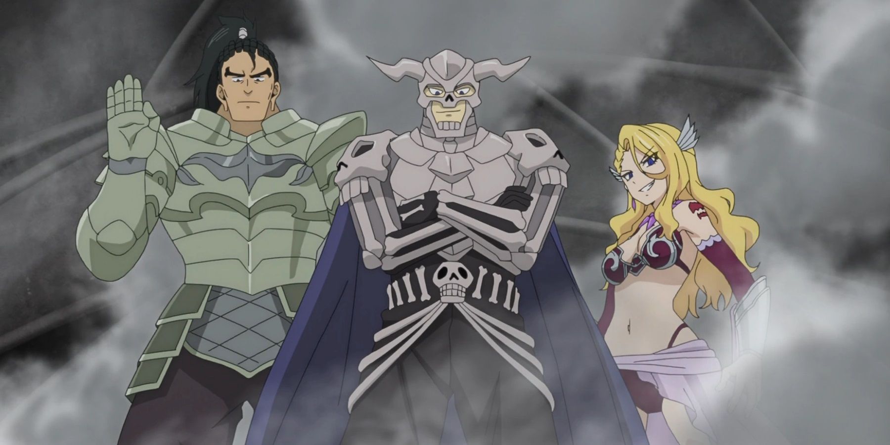 Diabolos of the Fairy Tail Magic Guild stand together in a cloud of mist.