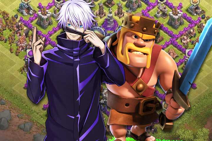Jujutsu Kaisen's Gojo Satoru with Barbarian King from Clash of Clans
