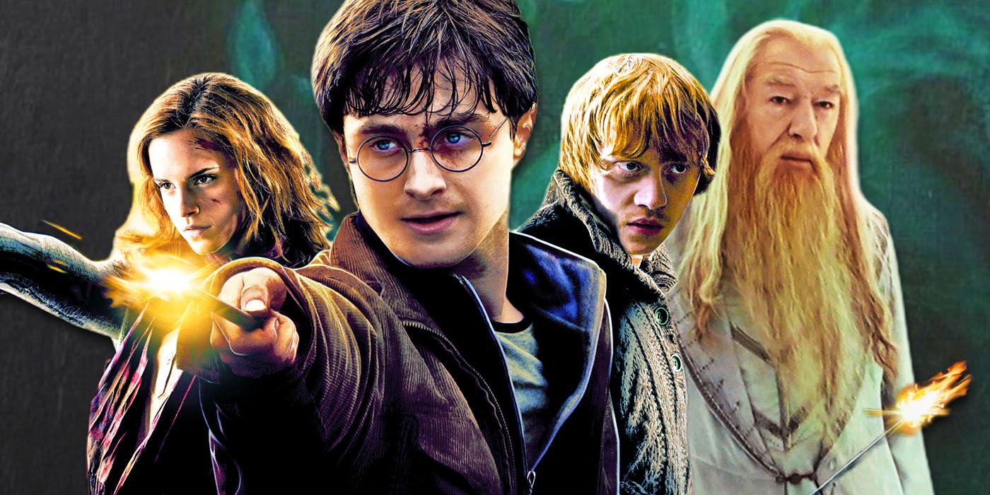 Harry, Ron, Hermione, and Dumbledore