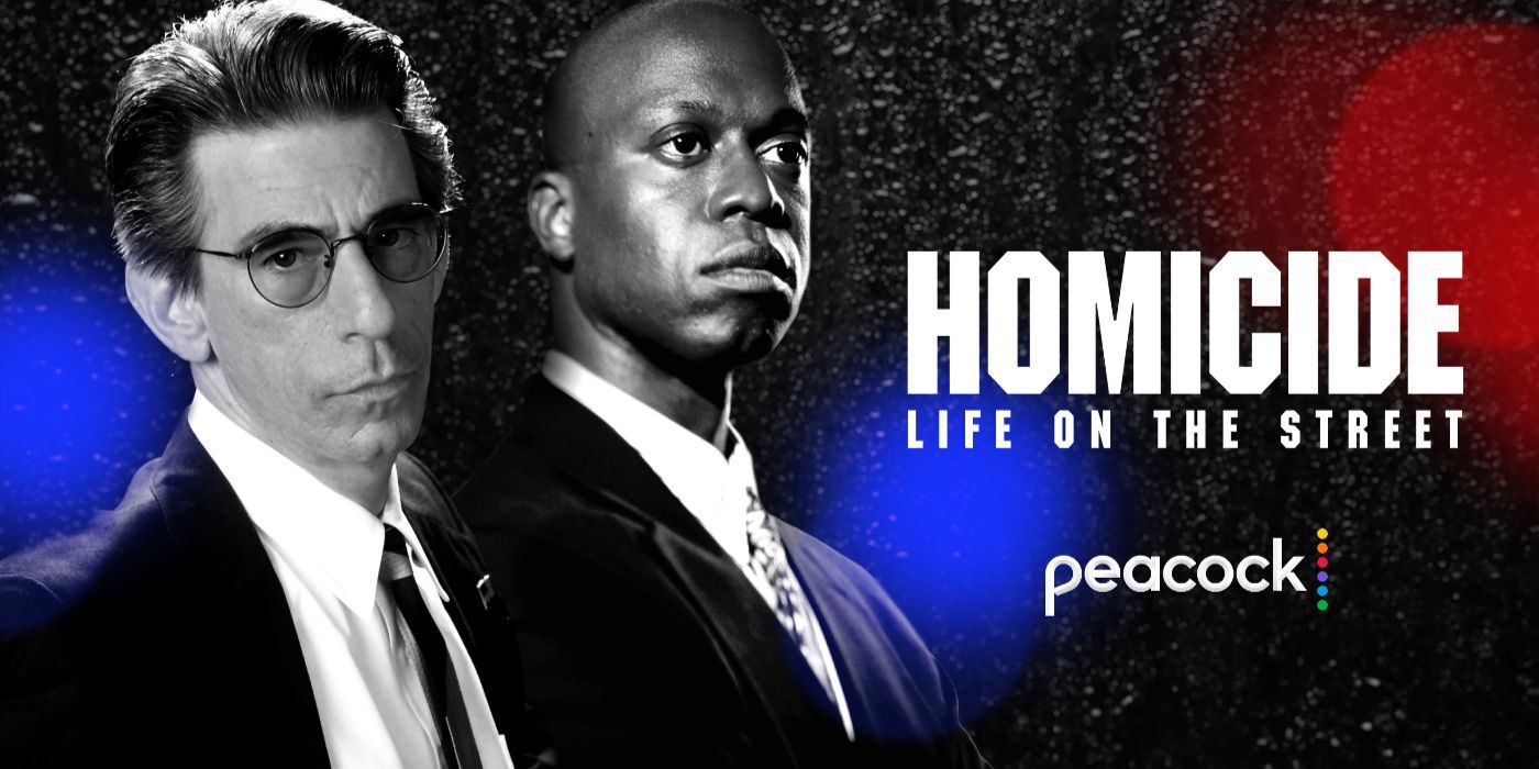 Richard Belzer and Andre Braugher in black and white in Peacock's Homicide: Life on the Street Art