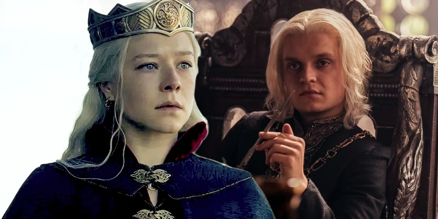 Split: Rhaenyra Targaryen (Emma D'Arcy) and Aegon Targaryen (Tom Glynn-Carney) in House of the Dragon