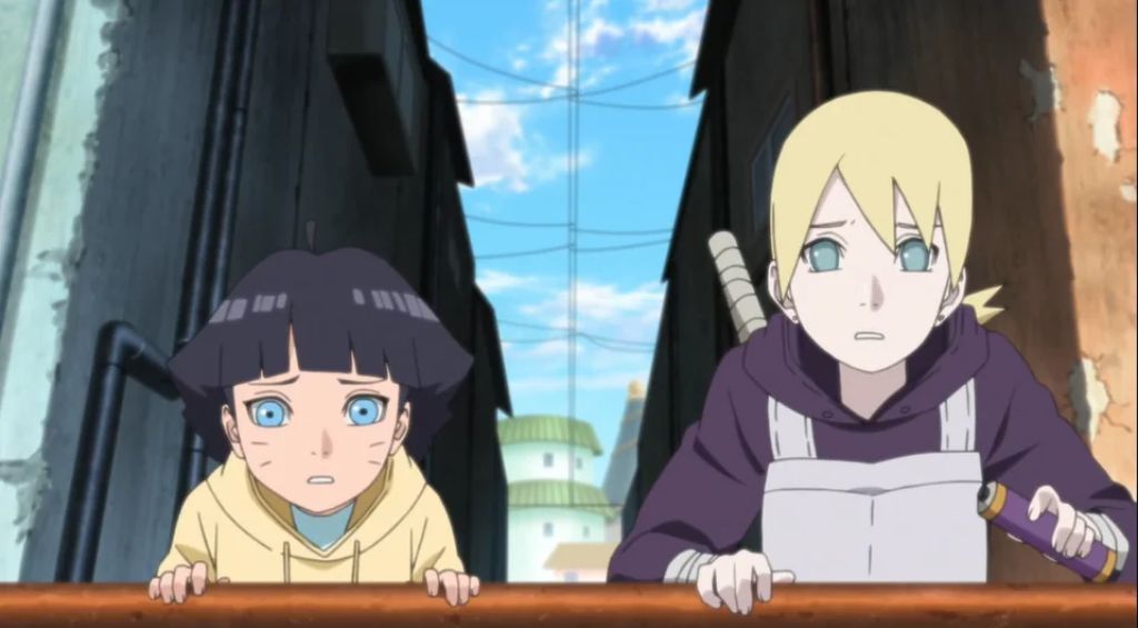 Inojin e Himawari vão atrás da pintura de Himawari em Boruto: Naruto Next Generations.