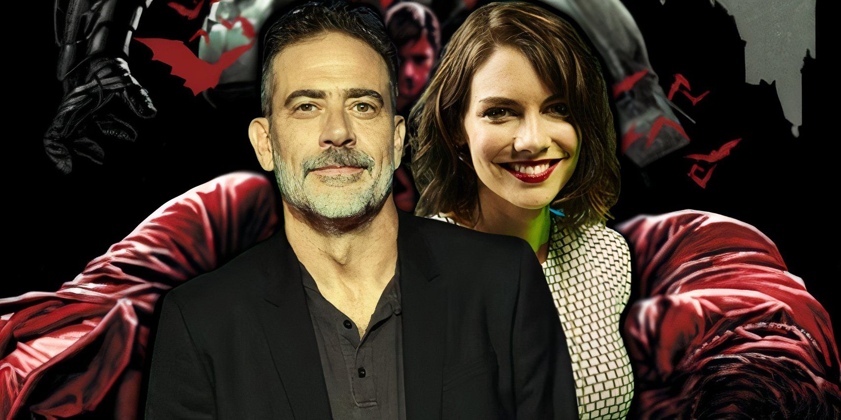 Jeffrey Dean Morgan and Lauren Cohan with Batman imagery