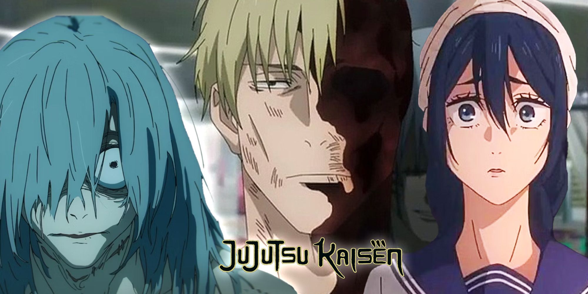 Jujutsu Kaisen dividido em três partes com Mahito, Nanami e Riko