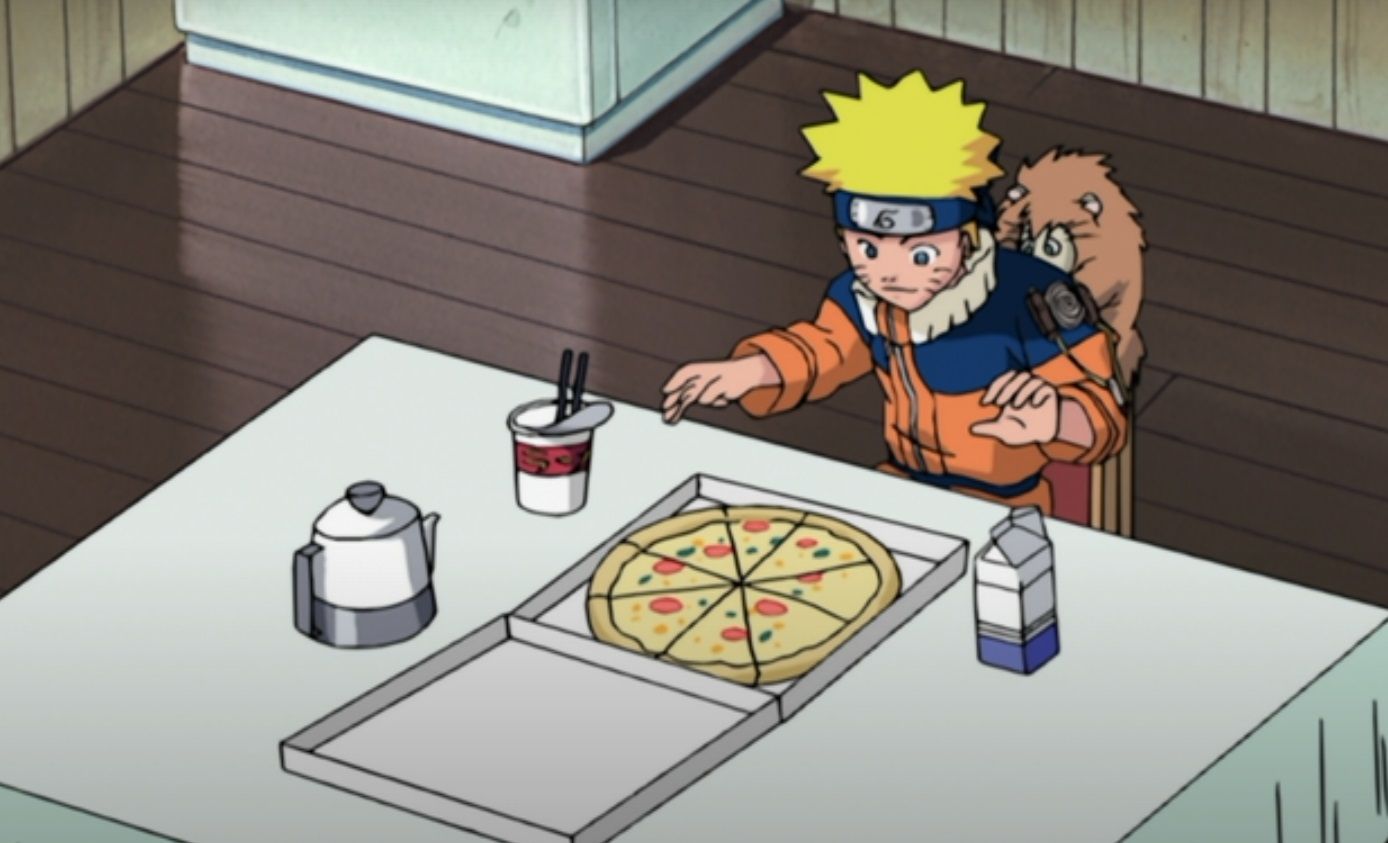 Naruto eats pizza