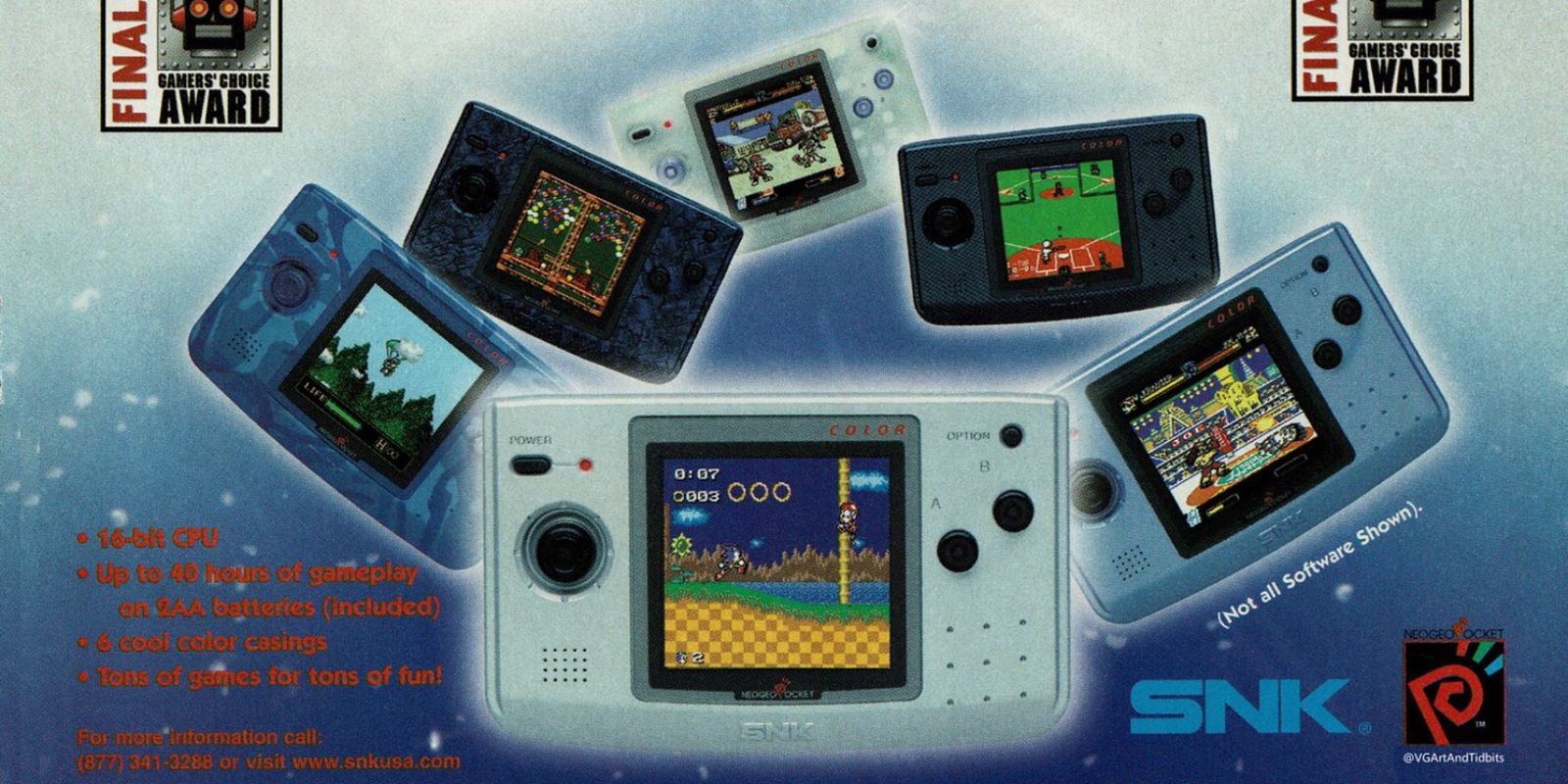 Neo Geo Pocket Color display with various systems shown