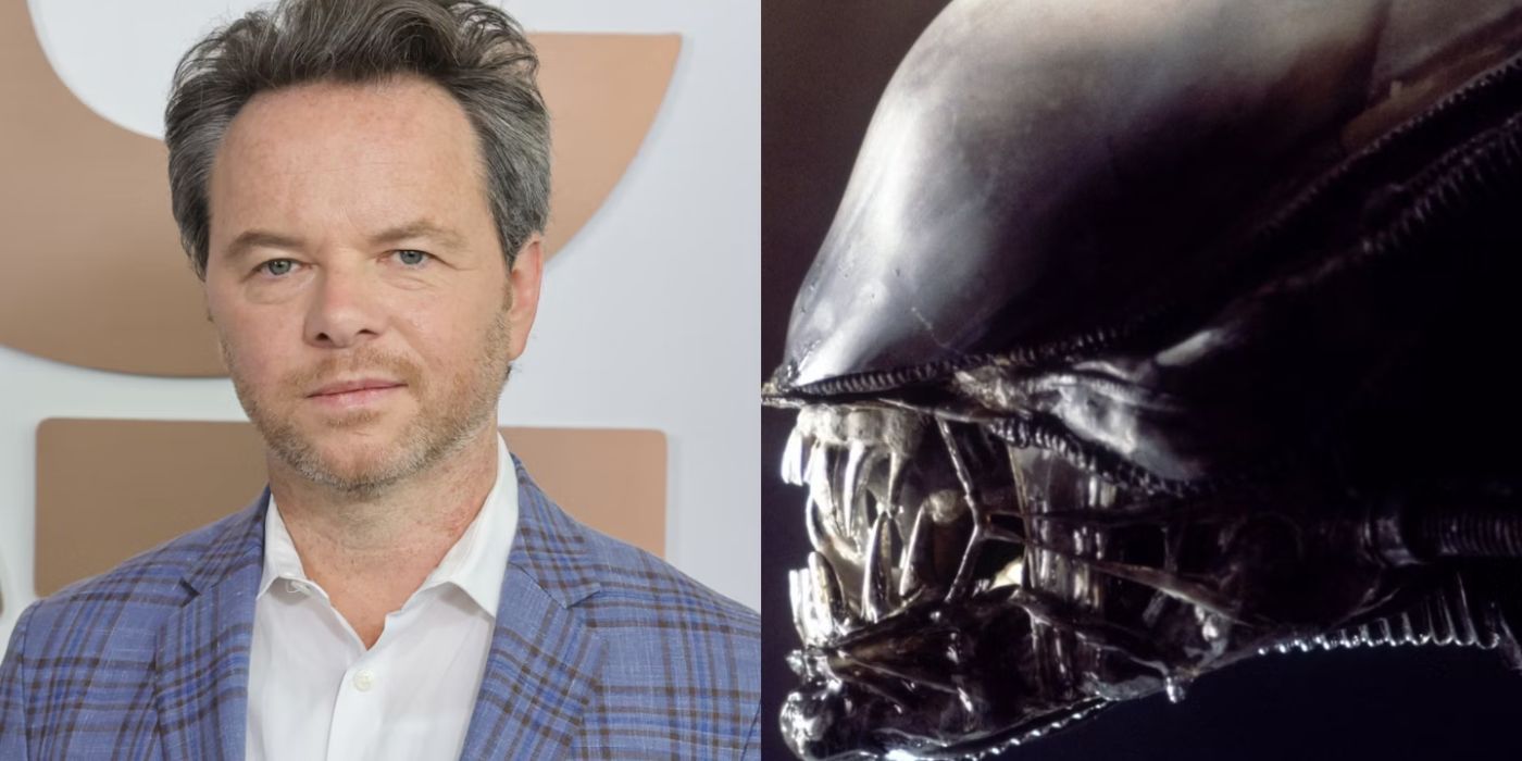 Picture of Noah Hawley next to a Xenomorph from Alien.