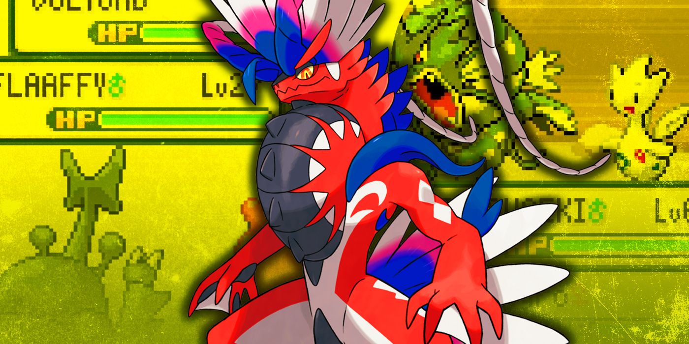 Koraidon with gameplay of double Battles in Pokemon Fire Red and Pokemon Scarlet