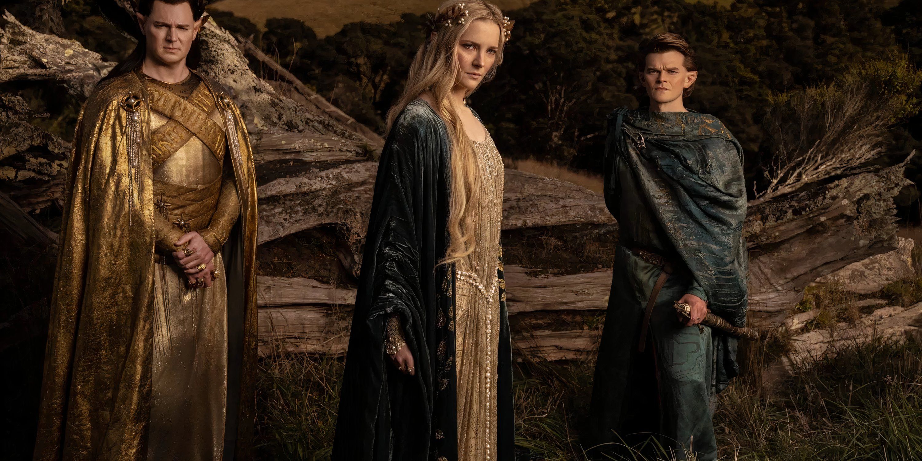 Gil-galad, Galadriel and Elrond stand together in The Lord of the Rings: The Rings of Power Season 2