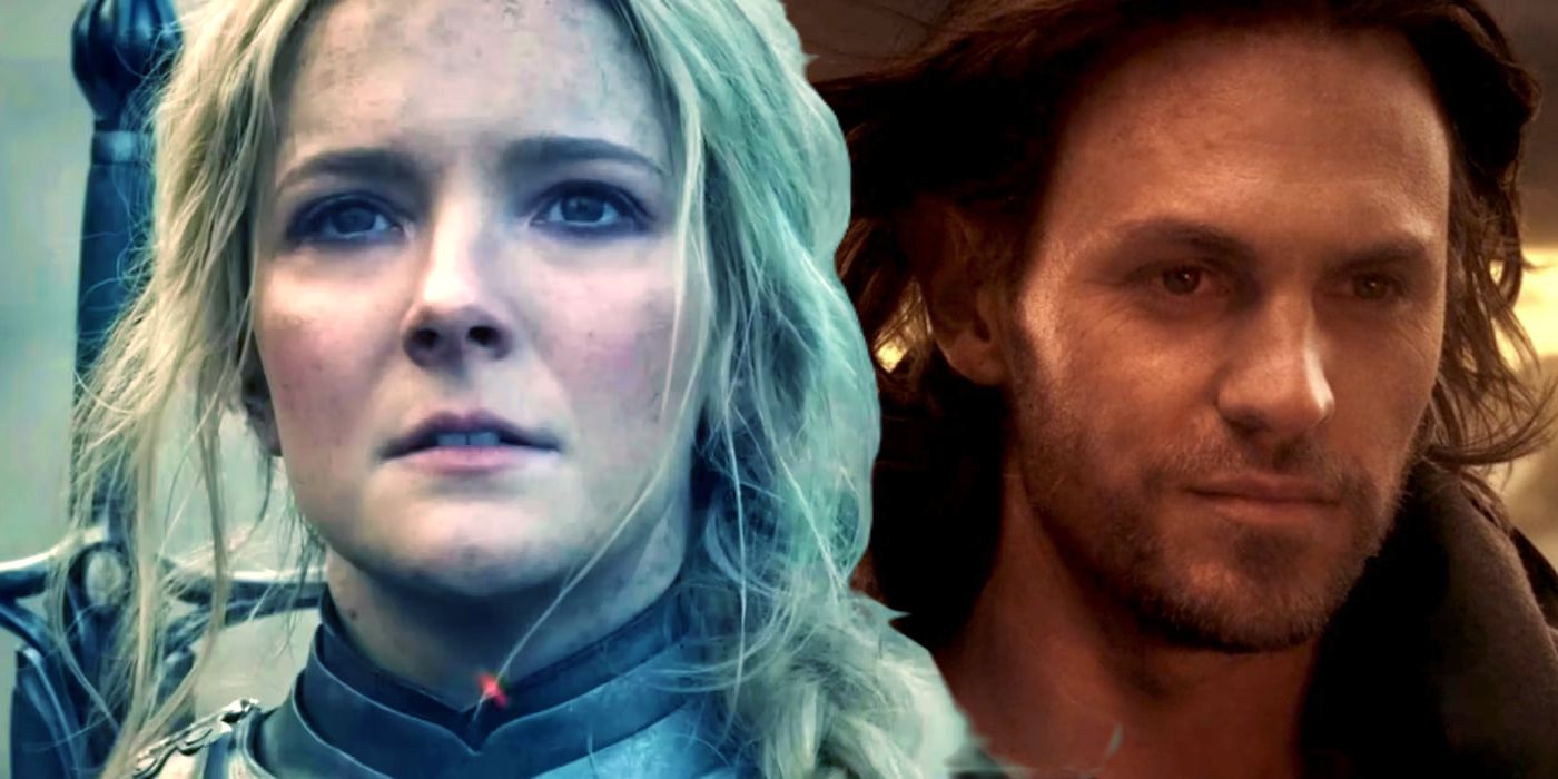 Split: Galadriel (Morfydd Clarke) and Sauron (Charlie Vickers) in The Rings of Power