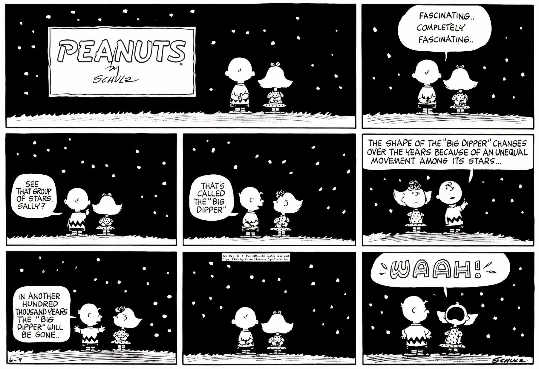 A Charlie Brown le encanta estudiar astronomía