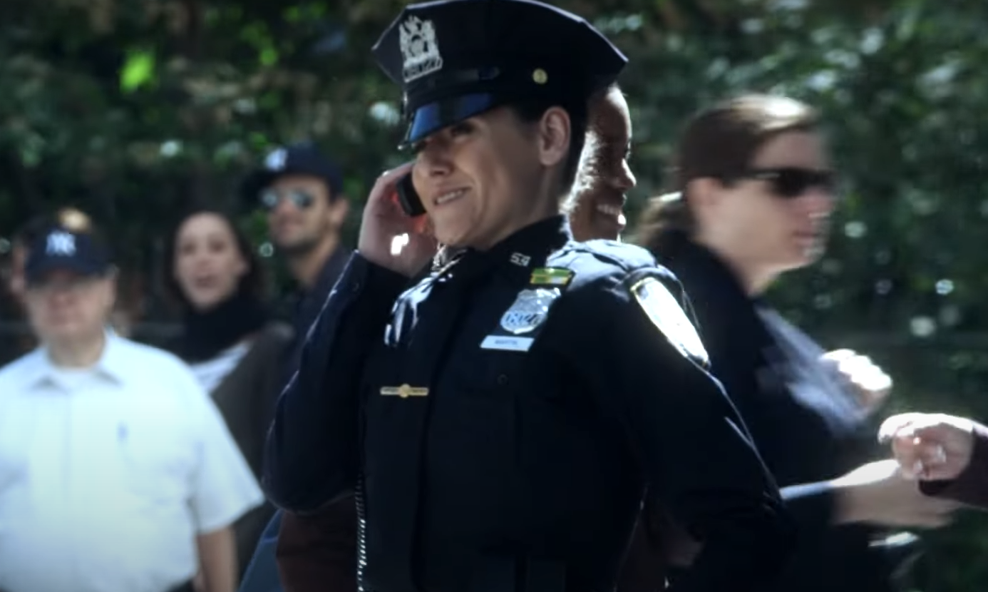 Officer Martin Talks to a friend on her break.