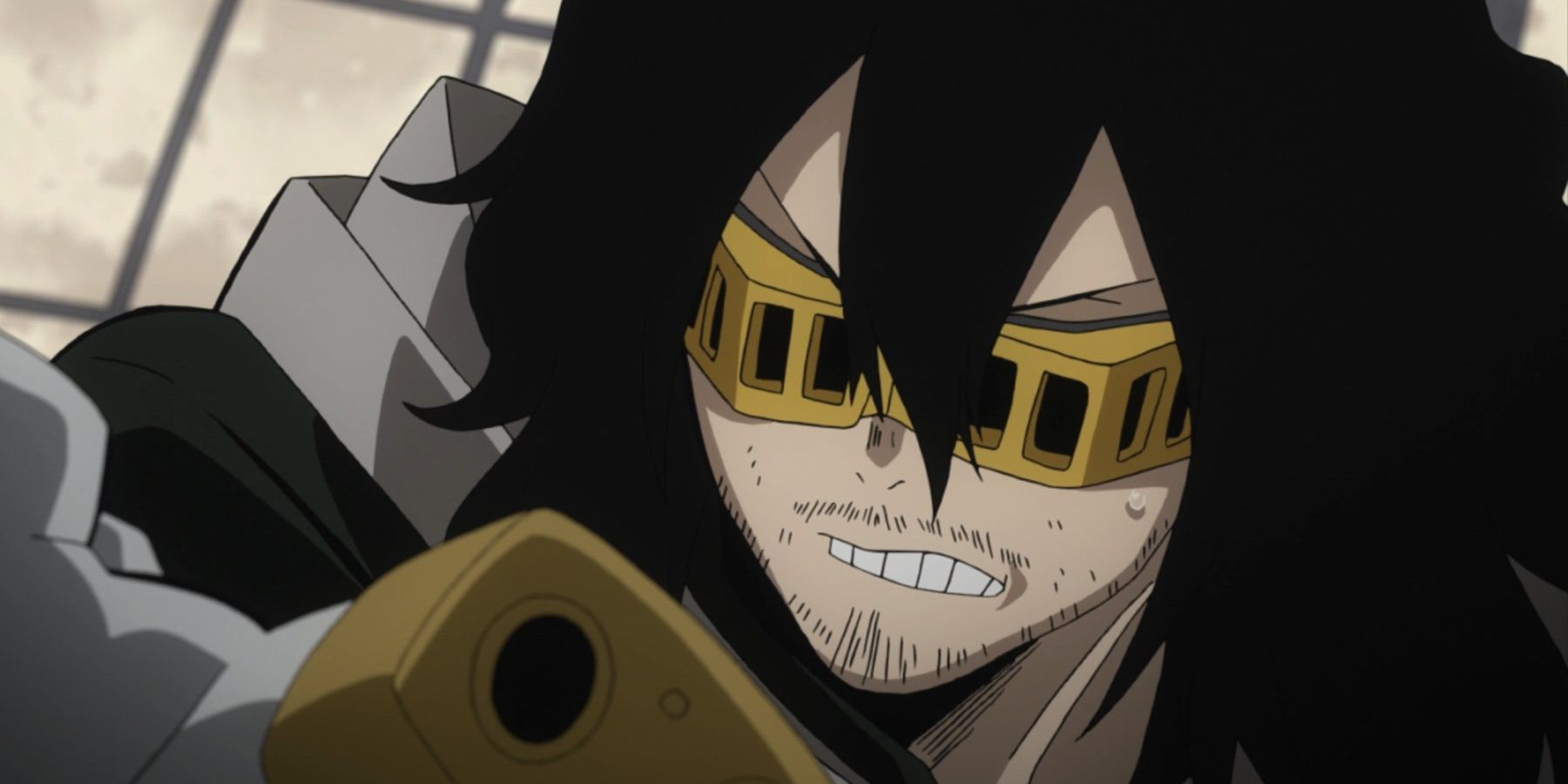 Shota Aizawa bares his teeth while fighting Tomura.