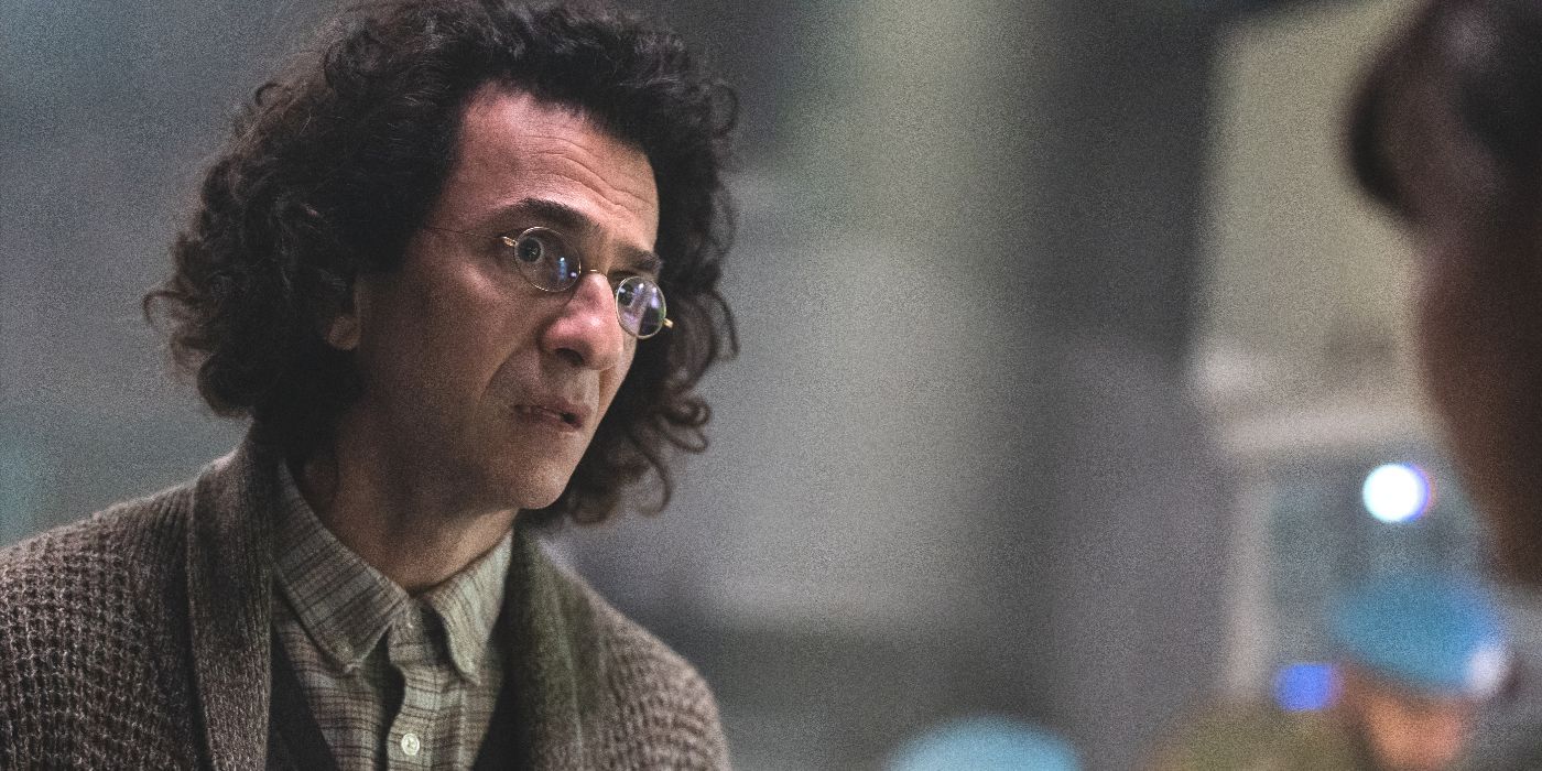 Nima Rousseau (actor Michael Aronov) speaks off-screen with Alex Cavill in Snowpiercer Season 4