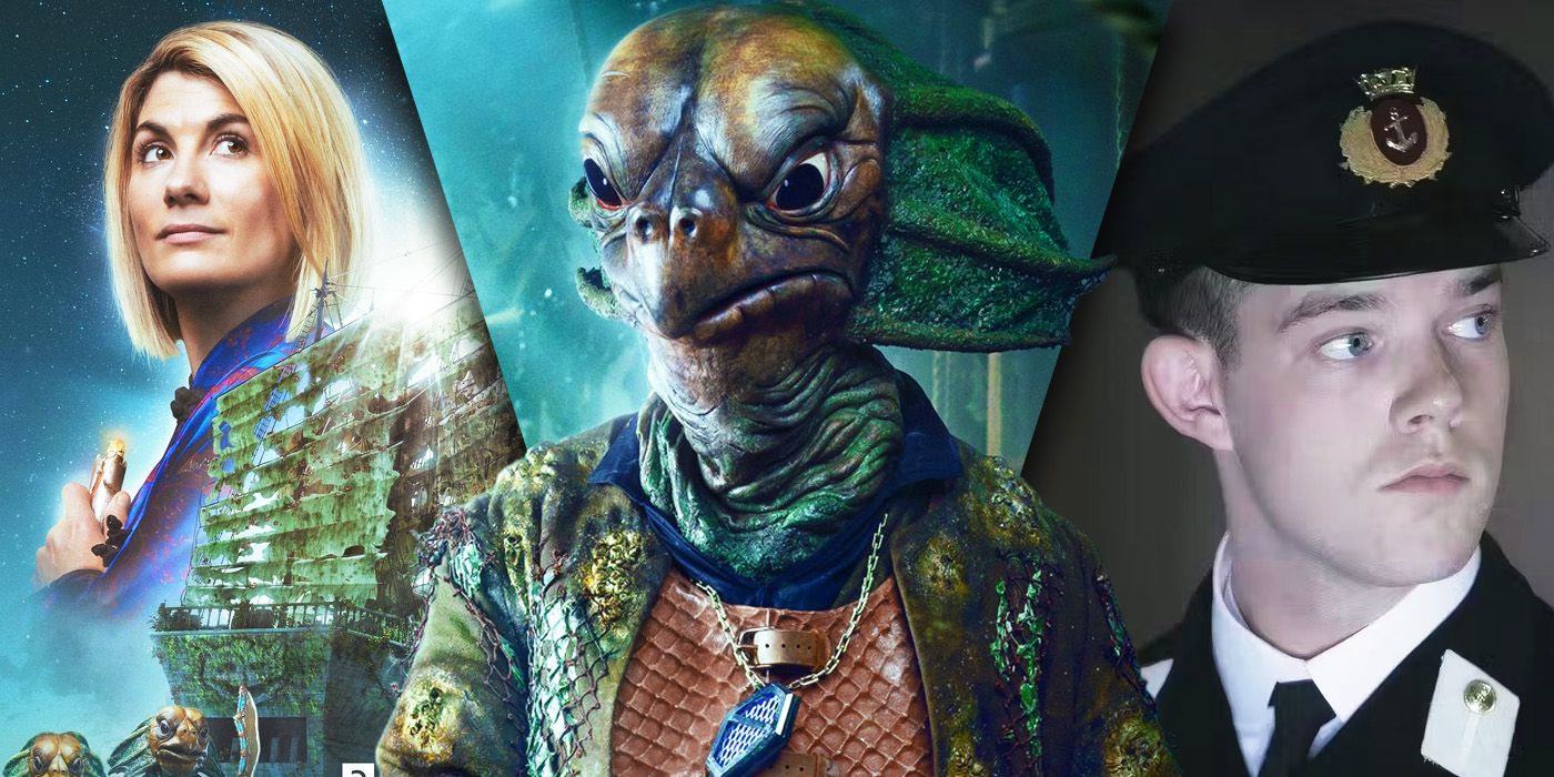 Split image of The Doctor, the Sea Devils, and Russell Tovey