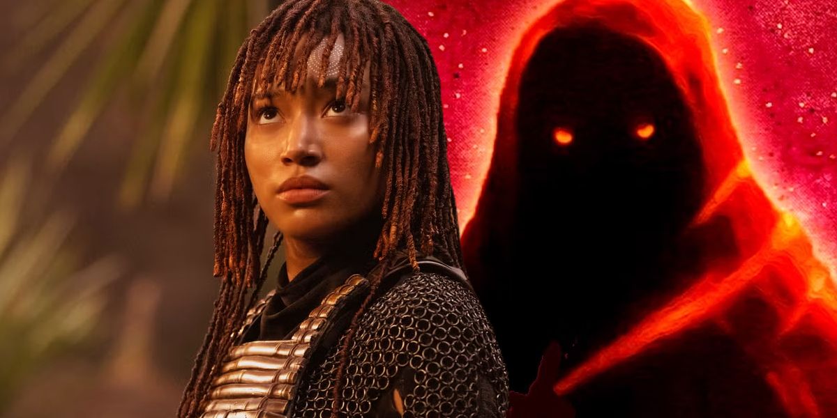 Split image featuring Amandla Stenberg as Mae Aniseya and Darth Plagueis in the Acolyte