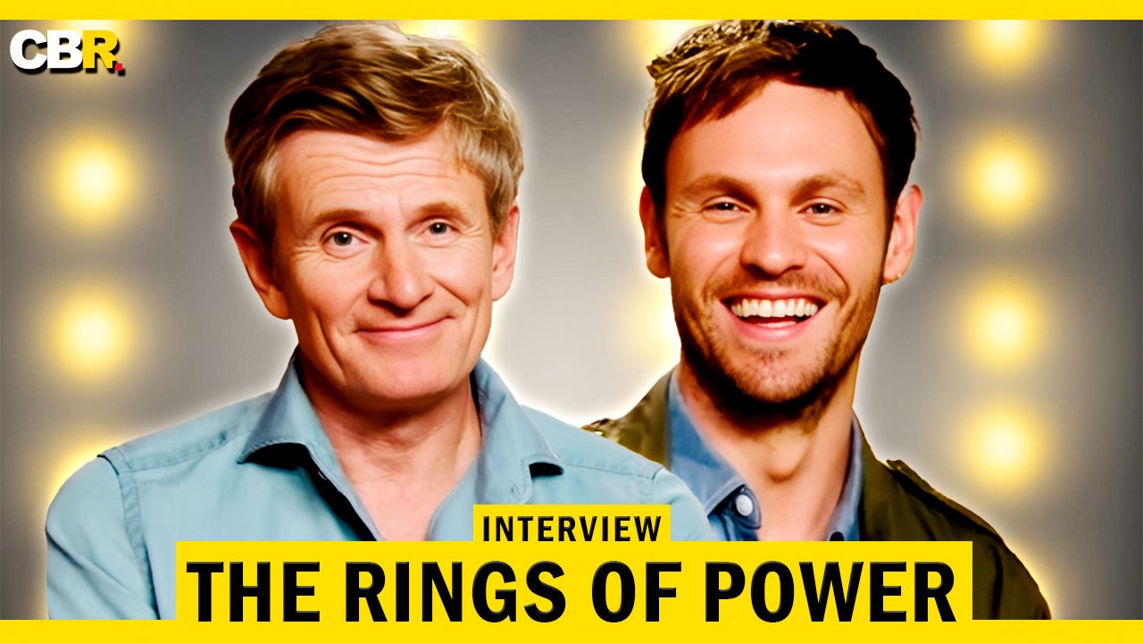 Rings of Power actors Charlie Vickers and Charles Edwards smiling in CBR interview