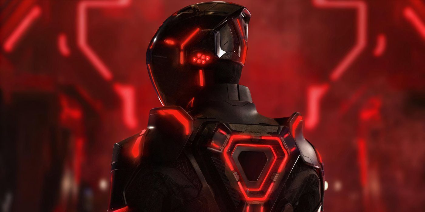 The neon red and black Tron: Ares suit.