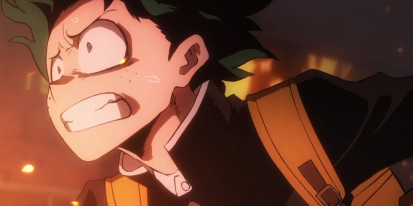 Izuku Midoriya runs into the flames to save Bakugo from the evil Slime in My Hero Academia.