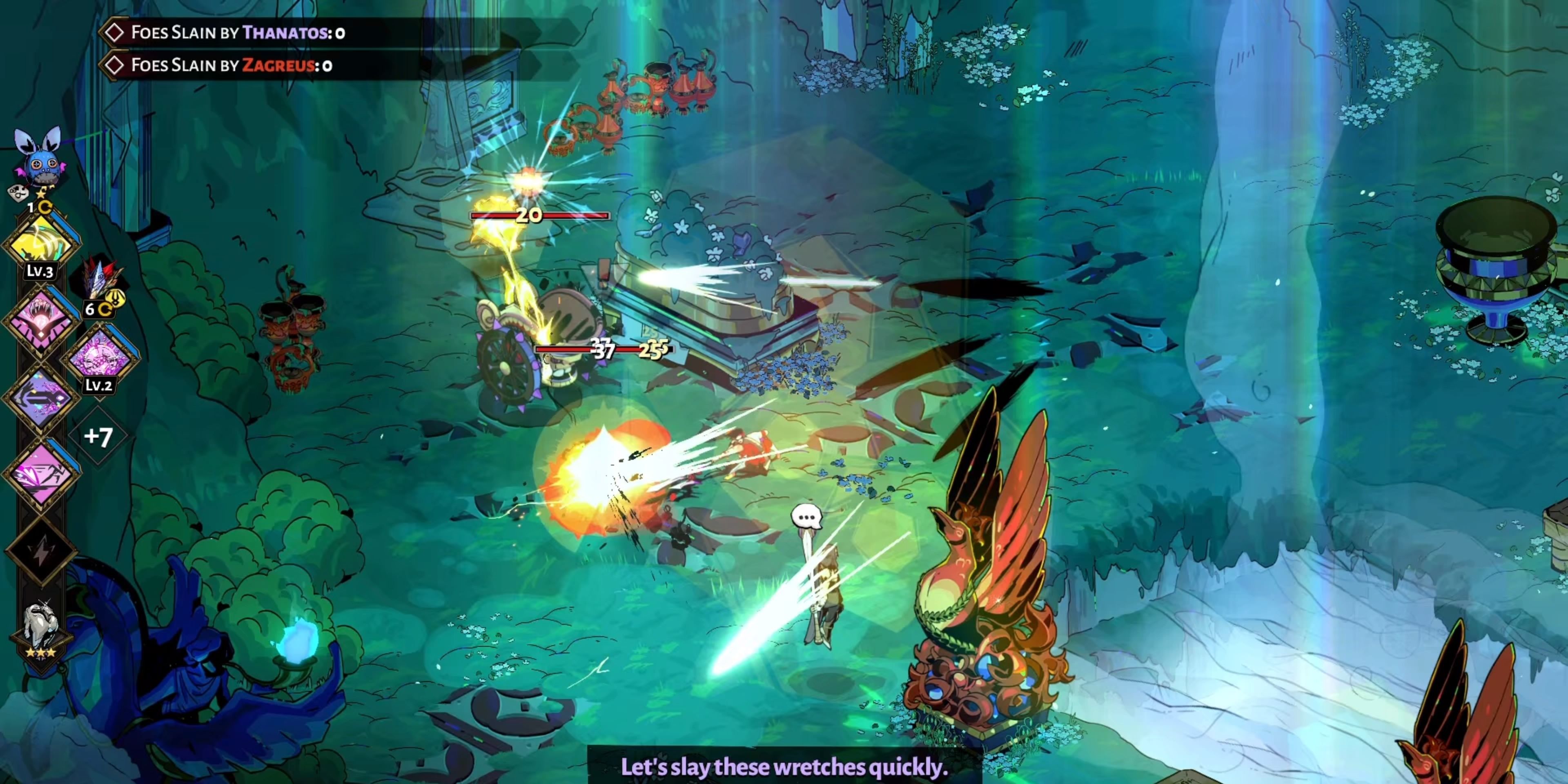 Zagreus and Thanatos slay enemies together in Elysium.