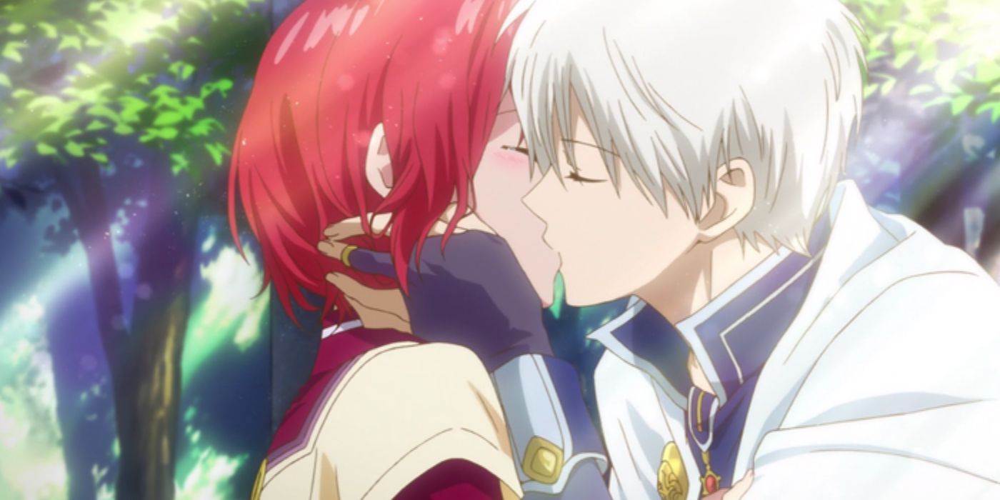 Shirayuki and Zen kiss in Snow White With the Red Hair.