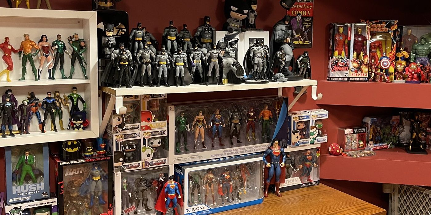 A collection of Marvel and DC action figures