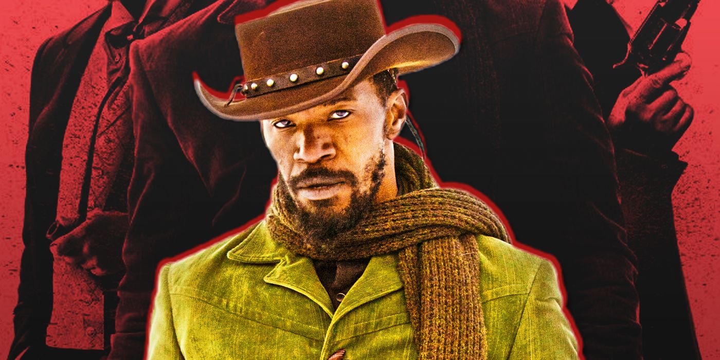 A composite image shows Jamie Fox as Django in front of images from Django Unchained