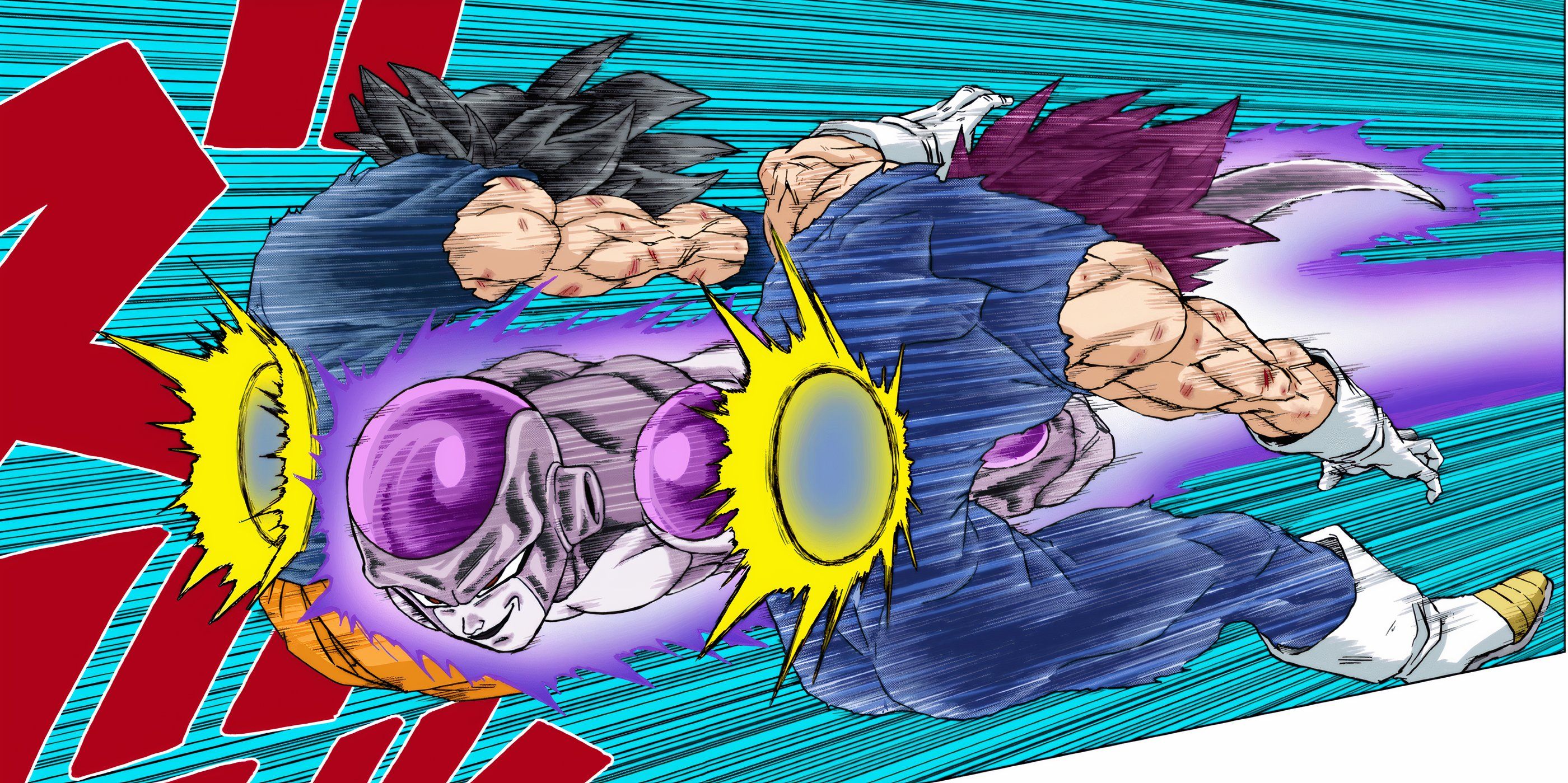 Black Frieza flies into Goku and Vegeta in Dragon Ball Super's manga.