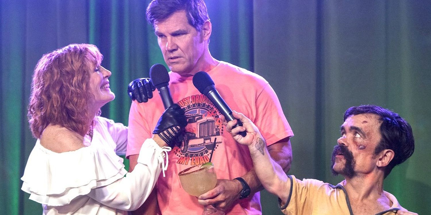 Josh Brolin, Peter Dinklage, and Glenn Close doing karaoke. 