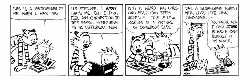 Calvin reflexiona sobre la cambiante imagen que tiene de sí mismo.