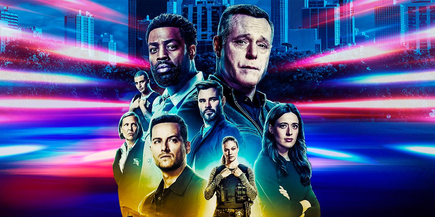 A stock photo of the Chicago PD Season 11 cast on a neon background