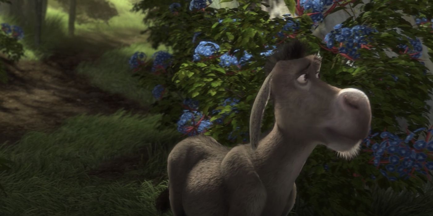 Donkey buscando desesperadamente flores azules en Shrek