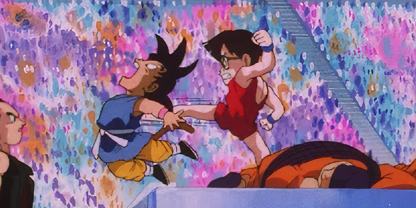 Mugley saca a Goku de la arena durante el 31º Torneo Mundial Dragon Ball GT.