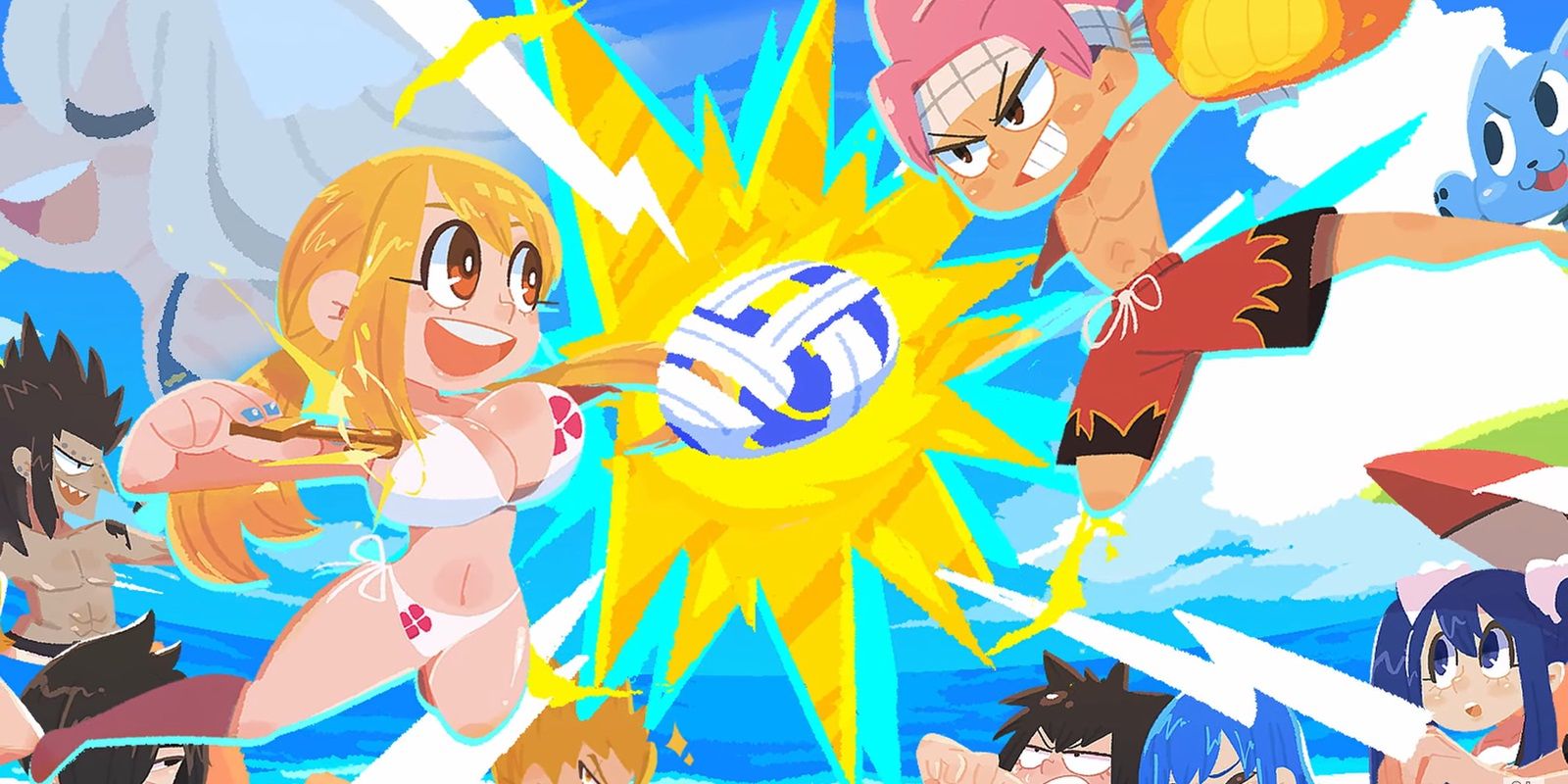 Natsu y Lucy van a la playa en Fairy Tail: Beach Volleyball Havoc