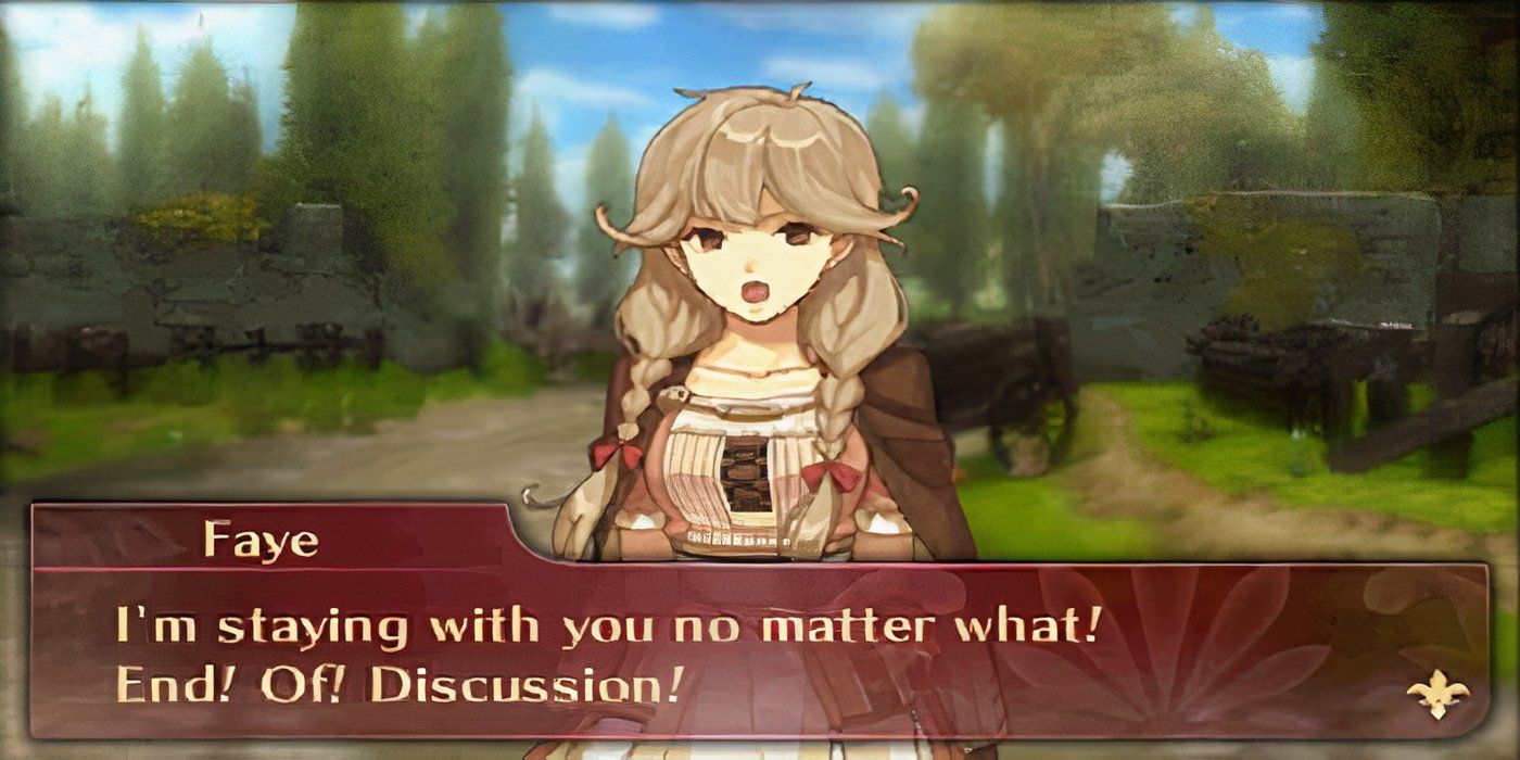 Fire Emblem Faye conversando com o jogador