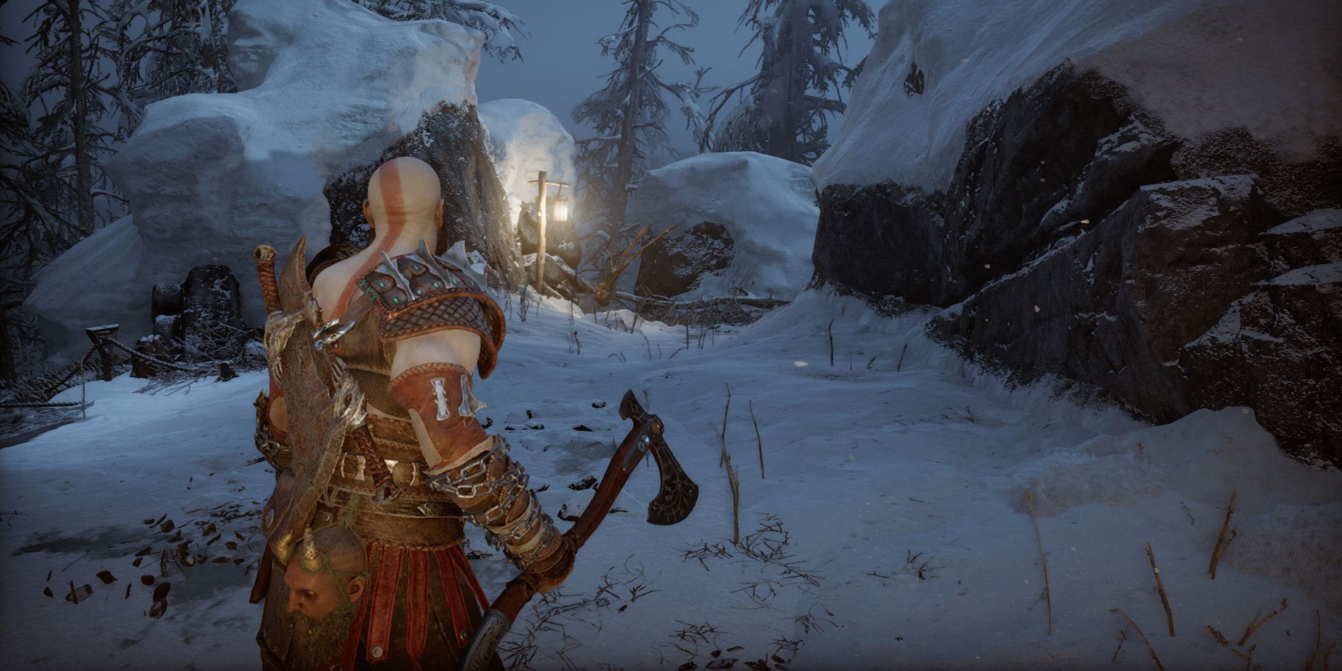 God of War: Ragnarok PC Kratos looking out at the snow