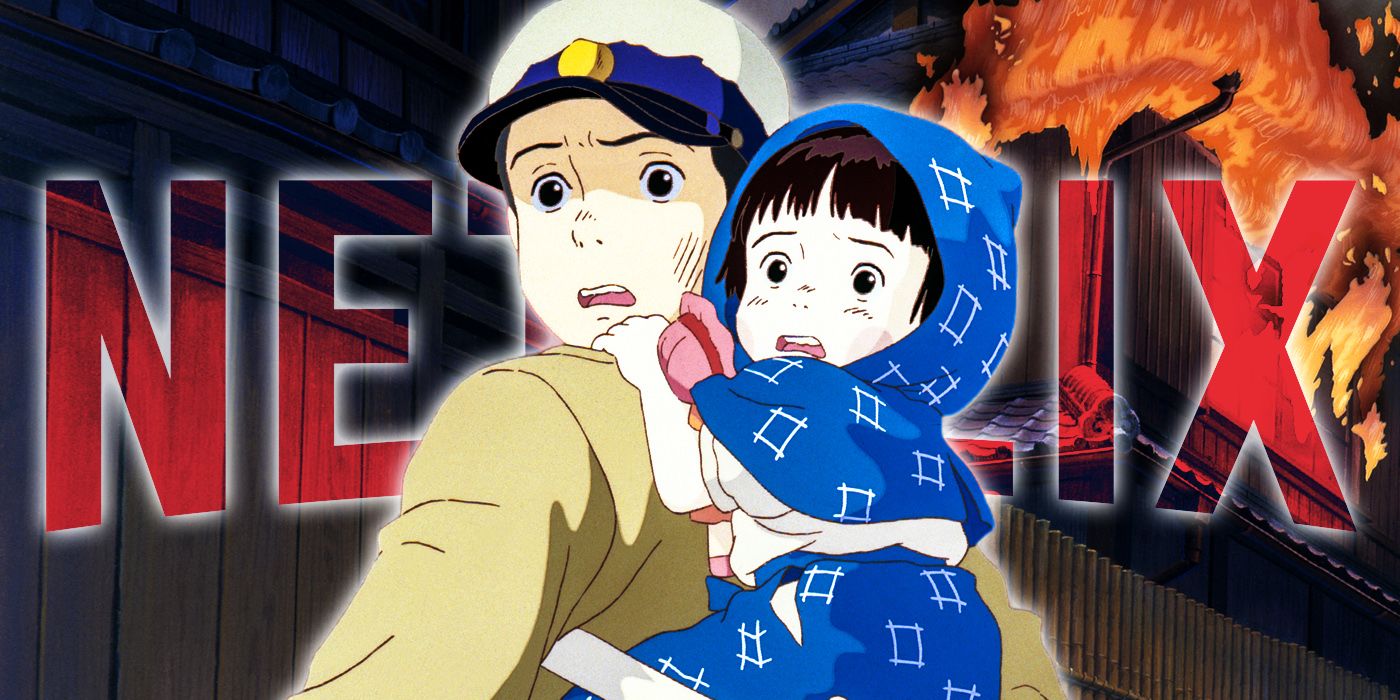 Seita and Setsuko in Grave of Fireflies with the Netflix logo