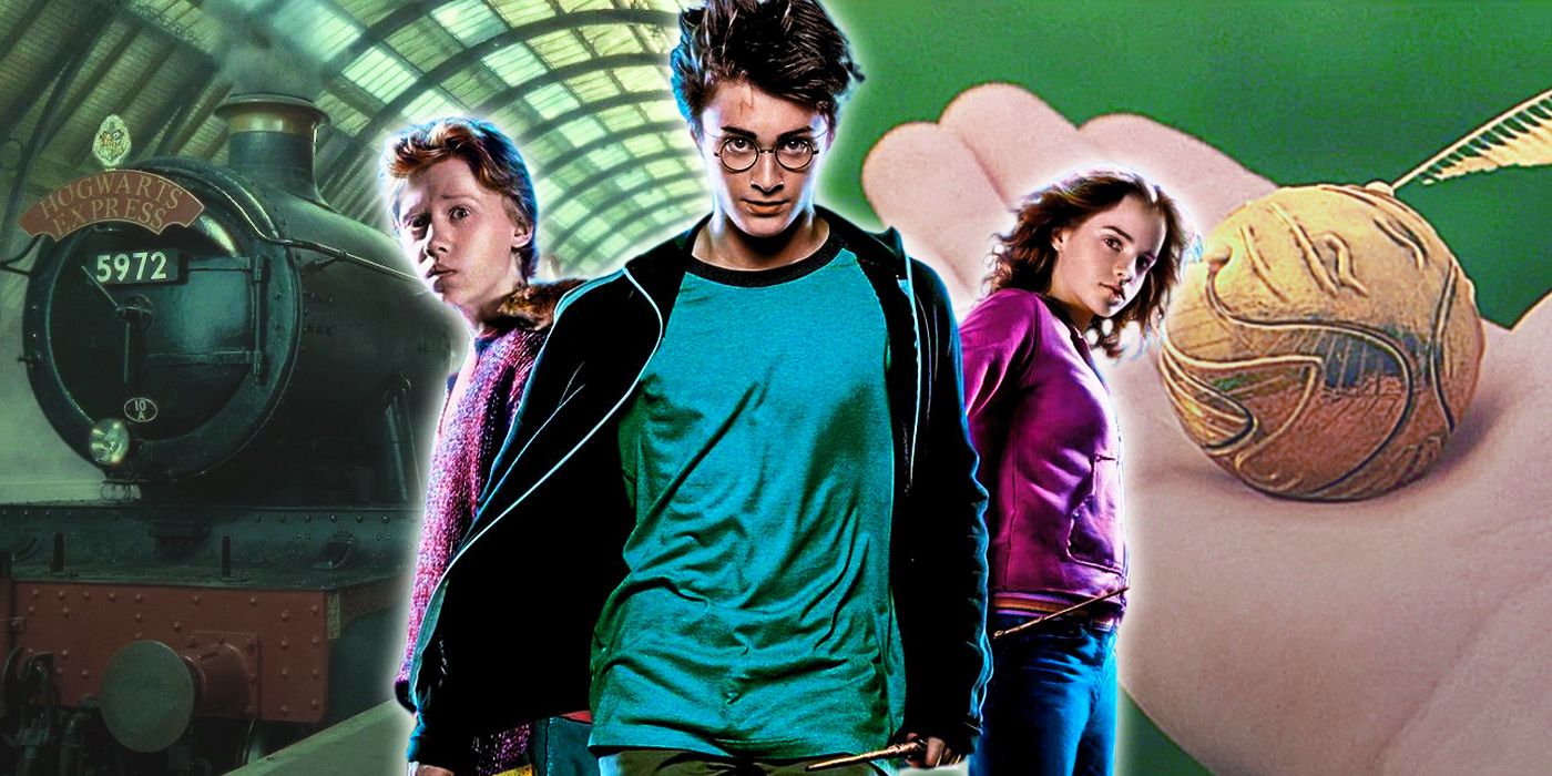 Harry, Ron, Hermione, Hogwart Express, and Golden Snitch