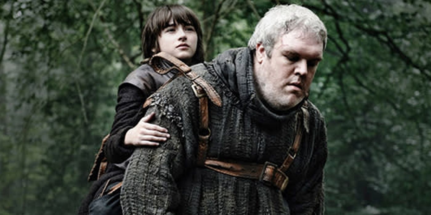 Hodor carries Bran in Game of Thrones.