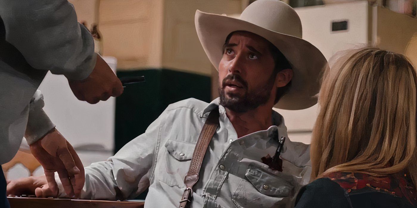 Walker looks scared after Lloyd throws a knife at him on Yellowstone.