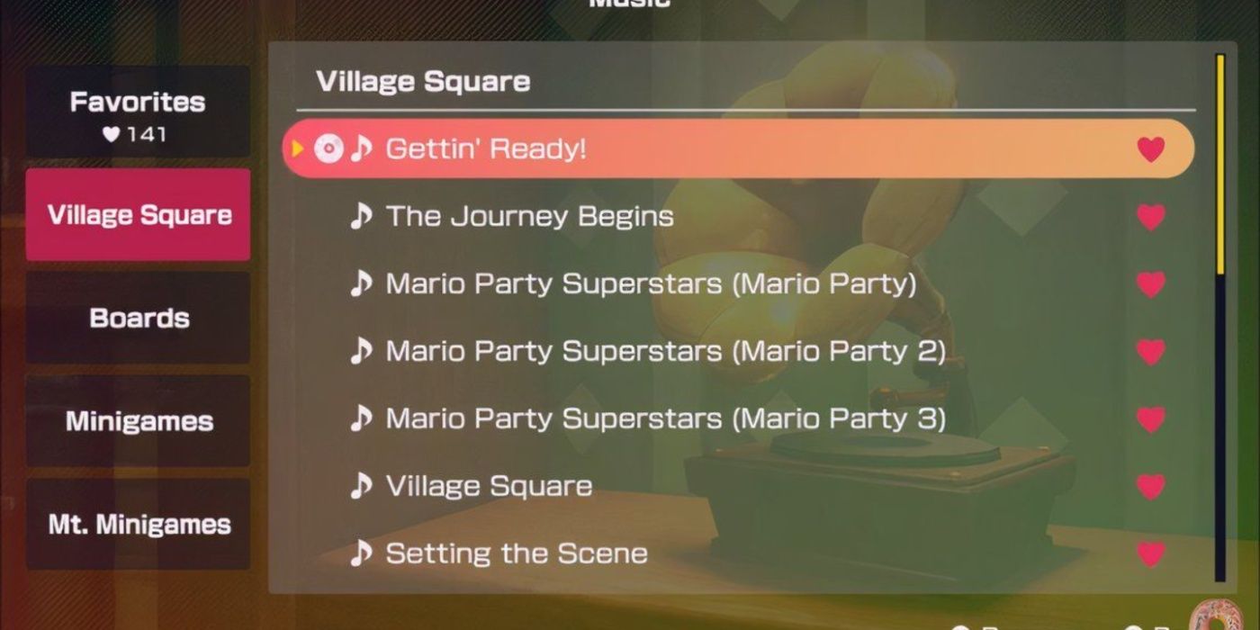 A imagem mostra uma seleção da tracklist de Mario Party Superstars.