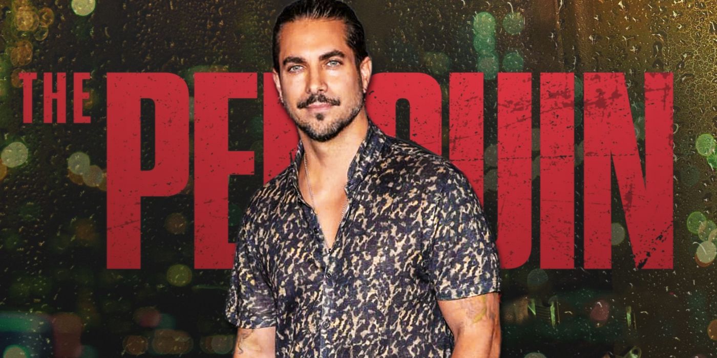 The Penguin makeup artist Mike Marino pictured in front of show's logo