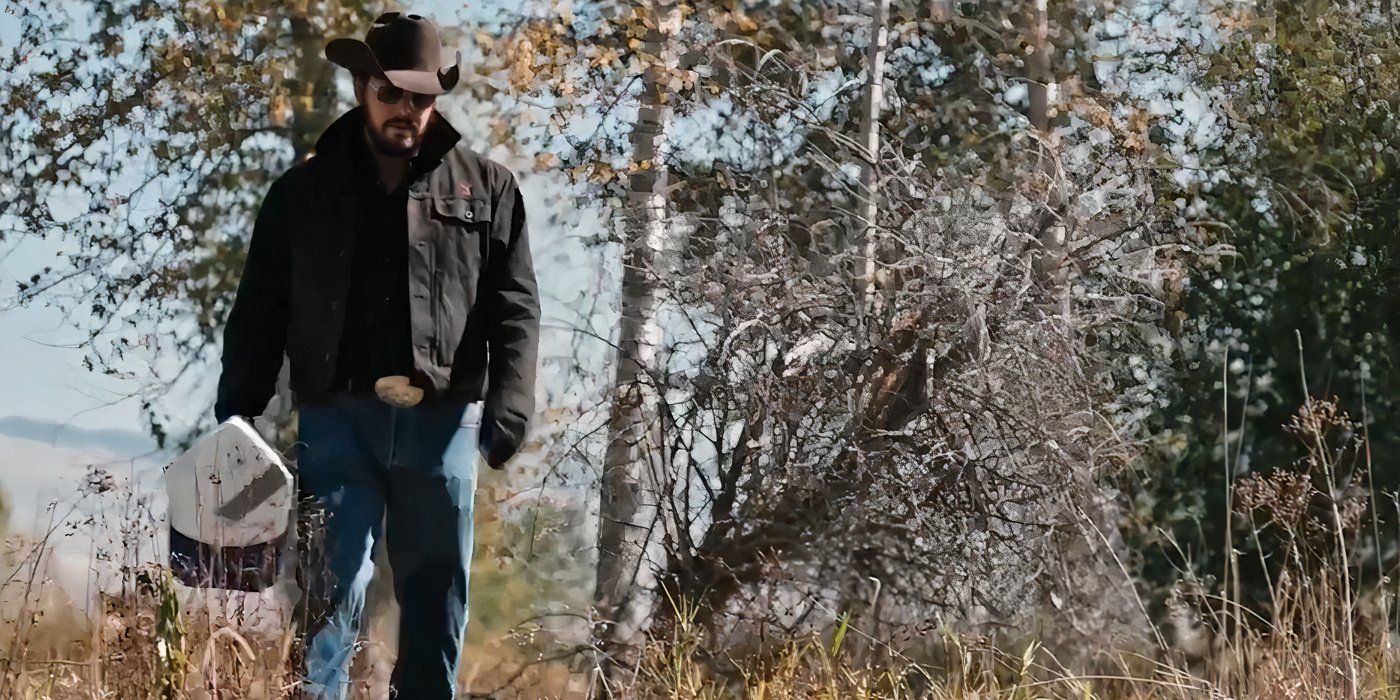 Rip approaches Roarke holding a cooler with a snake in it on Yellowstone.