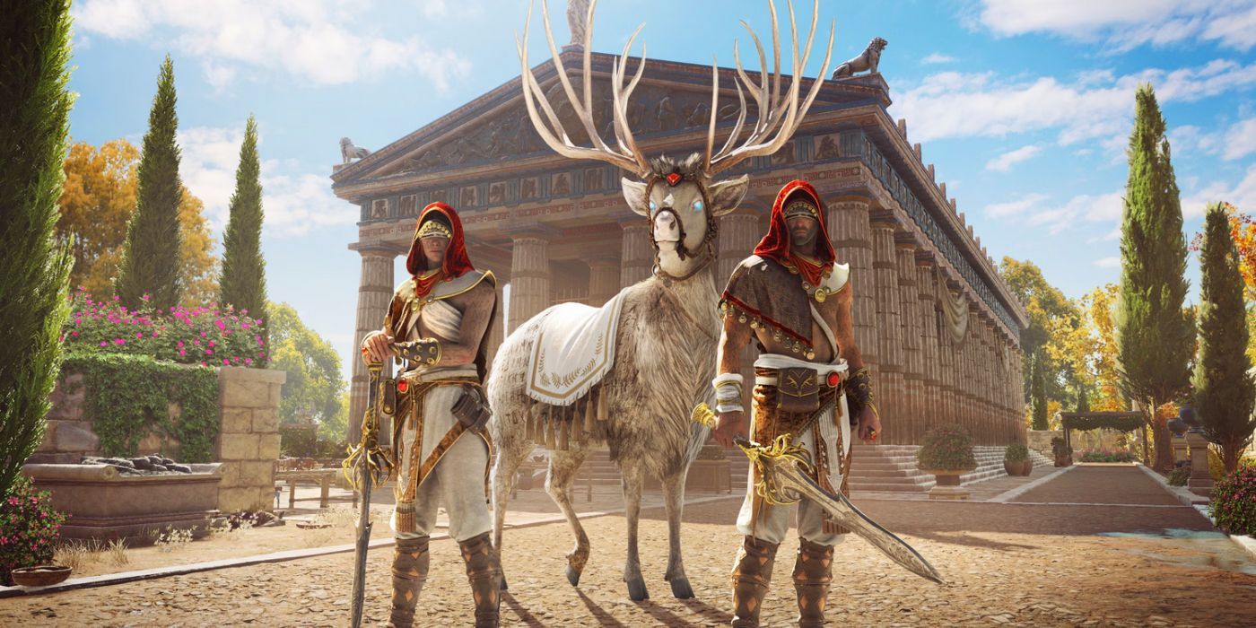 Imagen promocional del Set de Oráculo con aspecto de Ciervo Sagrado en Assassin's Creed Odyssey.