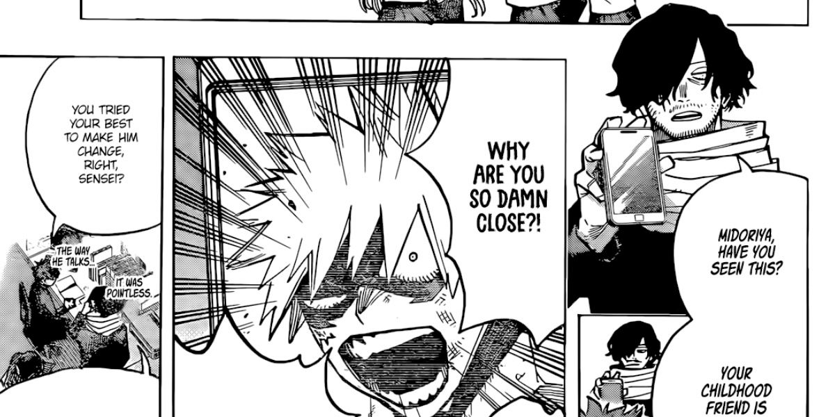 Bakugo habla por teléfono gritándole a Deku en el Capítulo 430 de MHA