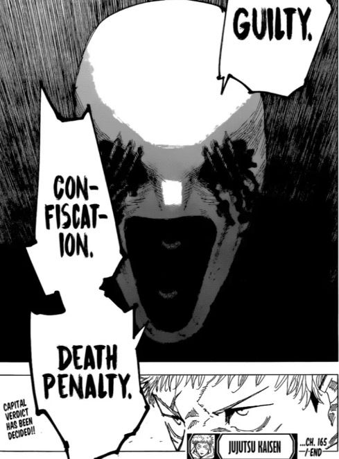 Yuji receives the death penalty from a Shikigami in the manga JJK