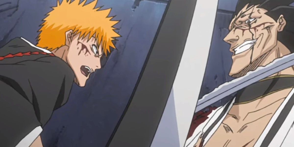 Ichigo cruza espadas com Kenpachi em Bleach