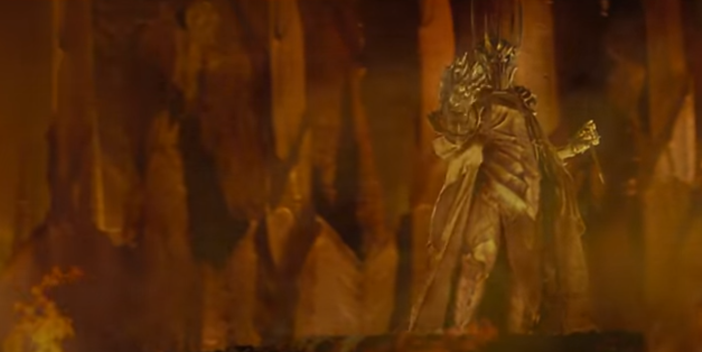 Sauron holds up the One Ring in Mount Doom in Fellowship on the Ring.